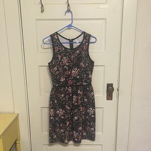 Xhilaration Dark Blue Floral Midi Dress with Pink and White Blooms